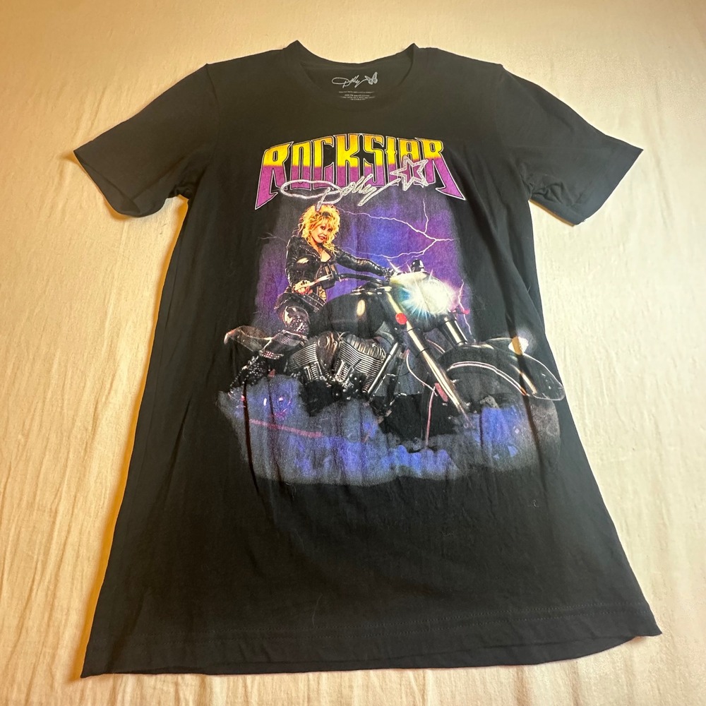 Dolly Parton Rockstar Graphic T-Shirt Black Sz Small Motorcycle Concert Tee 2023